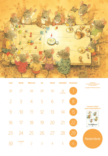 Calendar de perete pe anul 2026 cu ilustrații din cărți iubite de copii