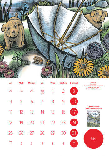 Calendar de perete pe anul 2026 cu ilustrații din cărți iubite de copii