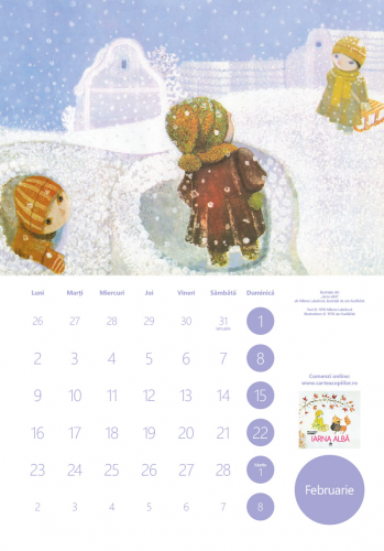 Calendar de perete pe anul 2026 cu ilustrații din cărți iubite de copii