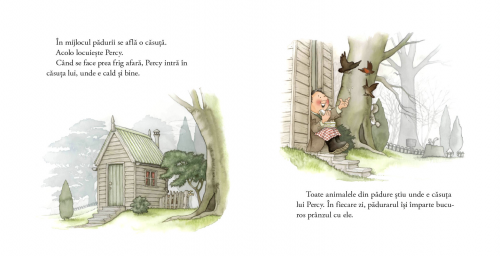 Intr-o noapte cu ninsoare - carte ilustrata, poveste pentru copii, poveste de iarnă despre prietenie, seria Pădurarul Percy