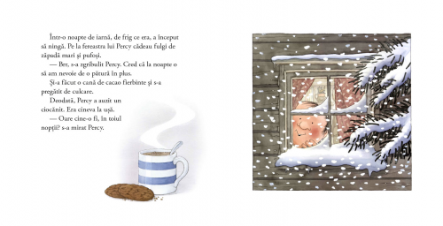 Intr-o noapte cu ninsoare - carte ilustrata, poveste pentru copii, poveste de iarnă despre prietenie, seria Pădurarul Percy