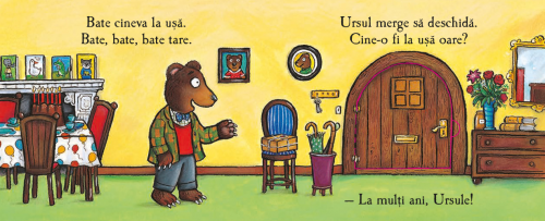 Ursul e postas, de Julia Donaldson - poveste pentru copii, carte cartonata integral, cu clapete